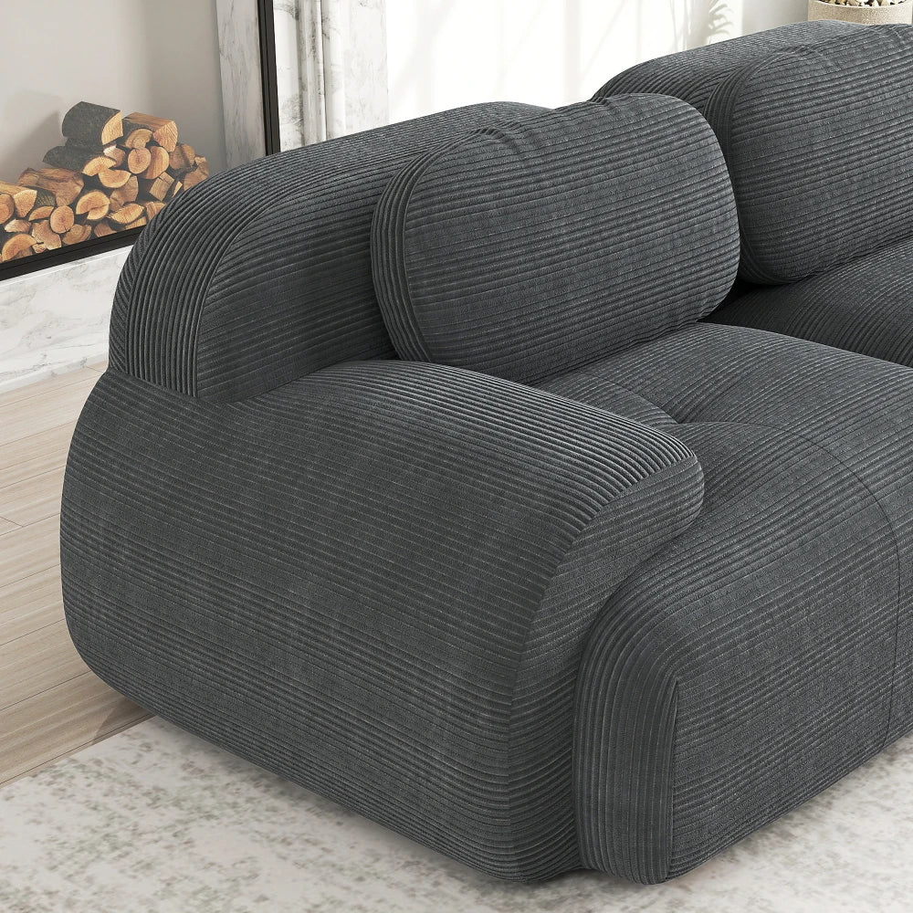 82'' Corner Sofa in Soft Cord Fabric, Modular Combined with Curved Armrests, Without Mounting, Highly Elastic Foam Upholstery