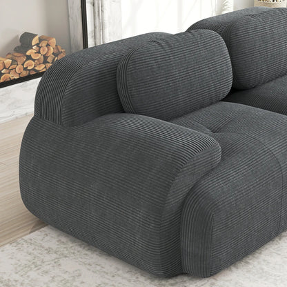 82'' Corner Sofa in Soft Cord Fabric, Modular Combined with Curved Armrests, Without Mounting, Highly Elastic Foam Upholstery