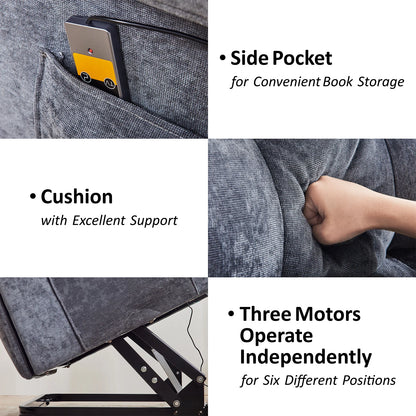 Redlife Power Lift Reliner Chair for Elderly Ergonomic Reliner Sofa w/ 3 Motor Power Adjustable Position for Living Room Bedroom