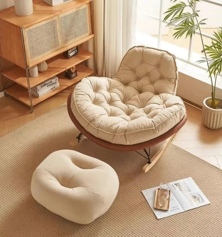 Nordic Style Rocking Chair for Living Room Cat scratch SKin Leather Light Luxury Lounge Chair for Adult Lazy Sofa Balcony Chair