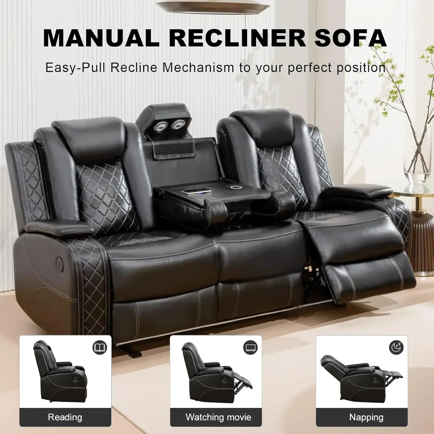 Bestseller Power Leather Recliner Sofa Set with LED Lights