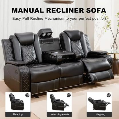 Bestseller Power Leather Recliner Sofa Set with LED Lights
