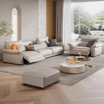 Leather sofa, electric living room, home theater sofa, modern function, adjustable leg support, one layer cowhide sofa