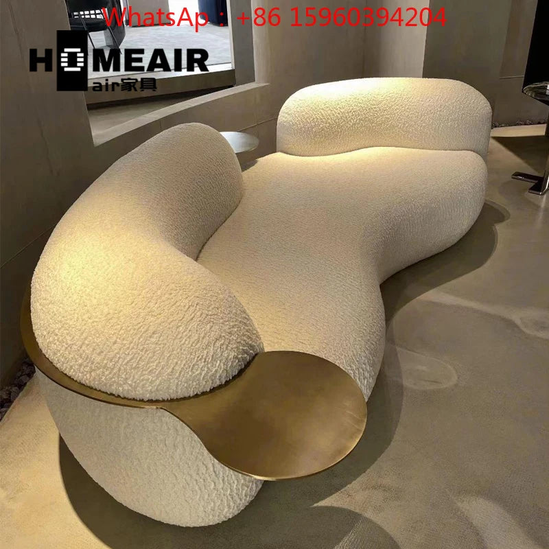 Modern light luxury living room lamb wool curved pea sofa, Italian cream ins style fashion cashew sofa customization