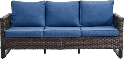 Outdoor Couch Patio Furniture: Wicker Patio Sofa with Deep Seat High Back, 800Lbs Weight Capacity Oversize Outdoor