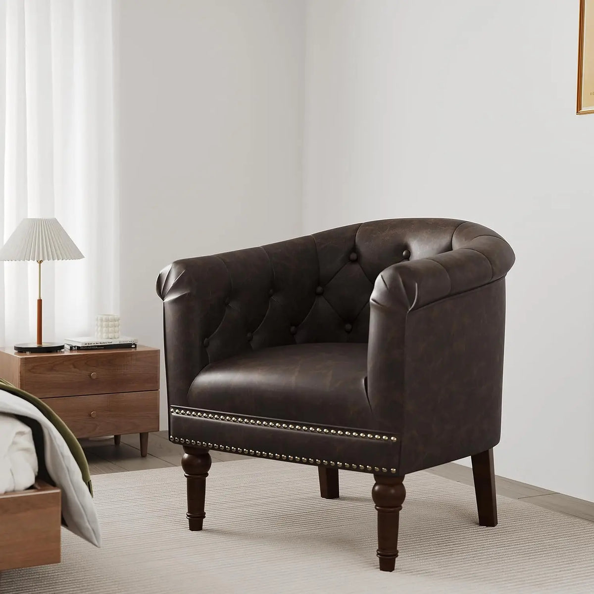 Swivel Barrel Accent Chairs, Comfortable Modern Upholstered Round Faux Leather Armchairs for Living Room and Bedroom, Beige, Set