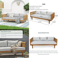 Outdoor Acacia Wood Daybed, 3 Seater Day Bed Couch Soa with Water Resistant Cushions or Patio Backyard, Garden urniture, Light G