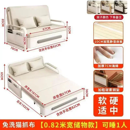 Apartment Furniture Sleeper Sofa Chair Recliner Lounge Couches Metal Frame Foldable Sofa Cum Bed Storage Modern Folding Sofa