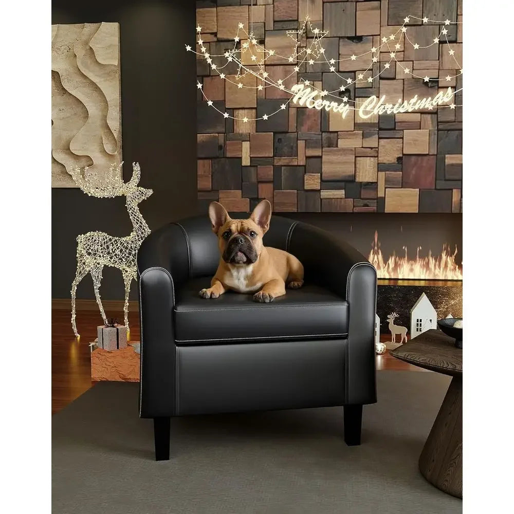 Leather-Clad Club Chairs with Padded Seats for Living Rooms, Bedrooms, and Waiting Areas in Black