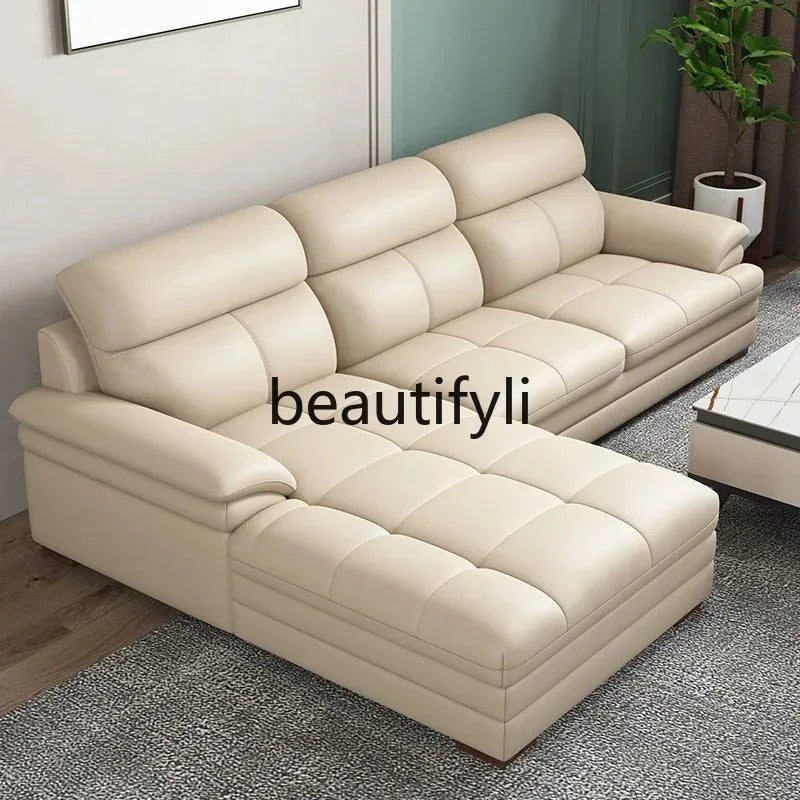 G80 Leather sofa modern simple living room first layer cowhide combination latex straight row corner