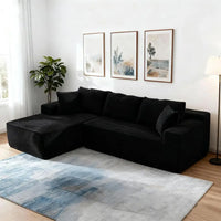 L-Shaped 103 Sectional Sofa with Chaise, Deep Seating, Corduroy Upholstery, Living Room Furniture, Ready to Use, Black