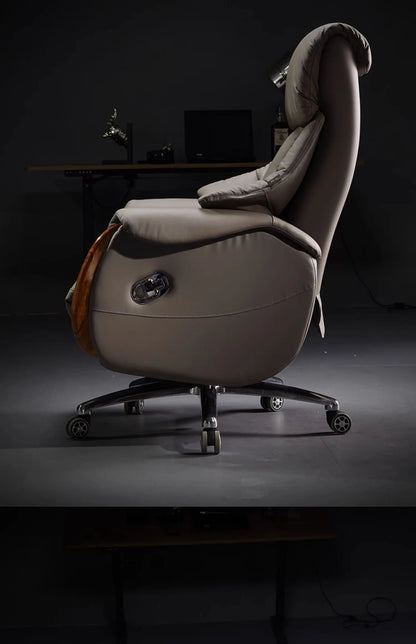 H2 Electric Reclining Executive Chair Genuine Leather Home Comfortable Large Shift Swivel Chair Light Luxury Business High-End