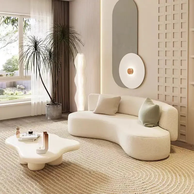 # Creamy Style Italian Minimalist Office Reception Sofa Set New Curved Fabric Sofa Creamy Small Living Room Furniture