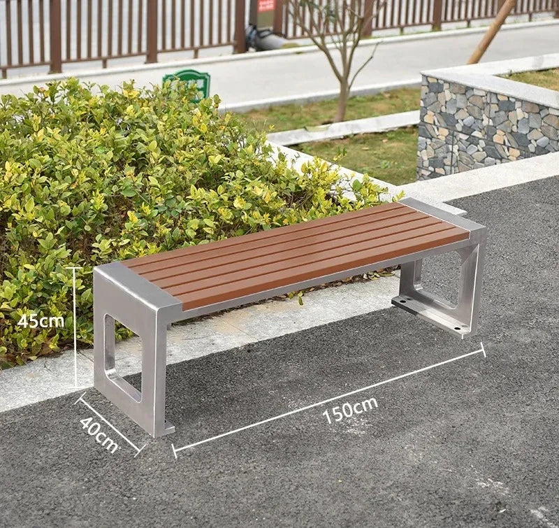 Dossier de jardin en fer forgé, banc de loisirs solide Anti-Corrosion, banc d'extérieur moderne en acier inoxydable, plastique et bois, Patio Park