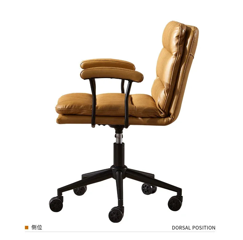 N Nordic Simple Leather Office Chair Home Comfortable Computer Swivel Chair Mid-Ancient Retro Iron Art Armchair