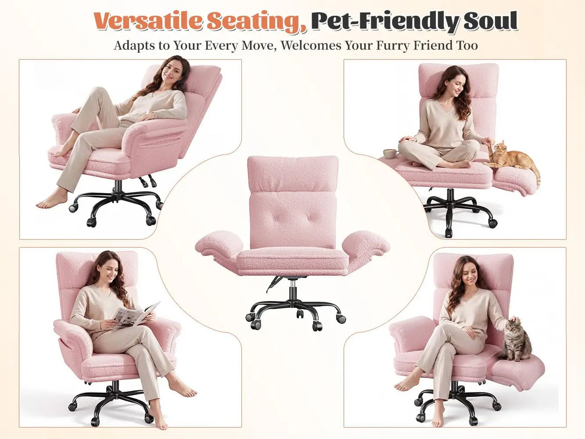 Big and Tall Office Chair with Adjustable Armrests & Wheels，145° Reclining Desk Chair Comfy,Pink Vanity Chair for, Customized