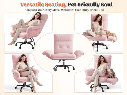 Big and Tall Office Chair with Adjustable Armrests & Wheels，145° Reclining Desk Chair Comfy,Pink Vanity Chair for, Customized