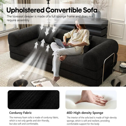 78.8" Modular Sofa Bed - 4-in-1 Convertible Design with Corduroy Fabric and High Density Sponge, Removable Cover and Fixed Frame