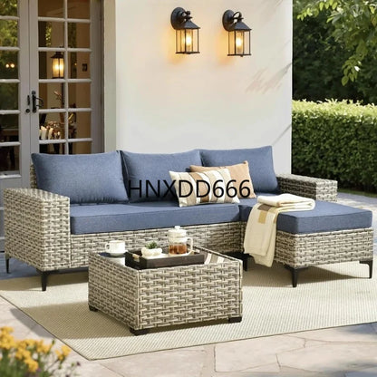 5 Pieces Outdoor Sectional Sofa Couch with Comfy Cushions Deep Seat, Modern Modular Wicker Rattan Conversation Set