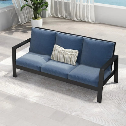 Aluminum Outdoor Patio Sofa, Water-Resistant Metal 3-Seat Outdoor Couch with 5 inch Thick Cushions, Outdoor, Customized