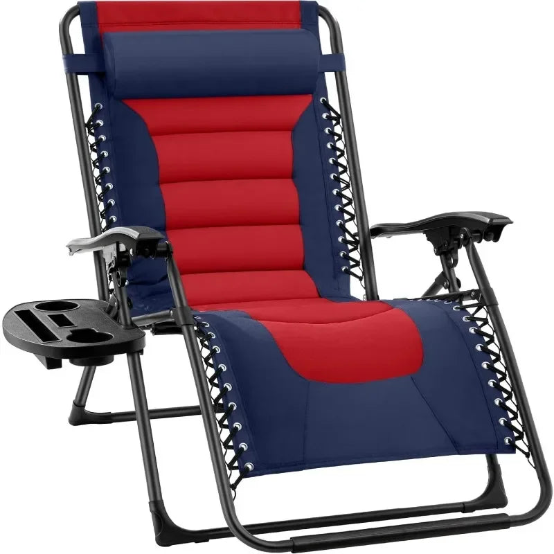 v Oversized Padded Zero Gravity Chair, Folding Outdoor Patio Recliner, XL Anti Gravity Lounger for Backyard w/Headrest, Cup Hold