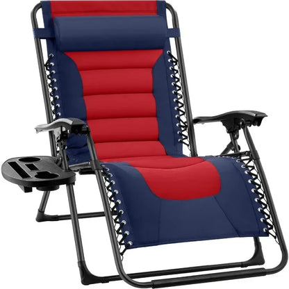 v Oversized Padded Zero Gravity Chair, Folding Outdoor Patio Recliner, XL Anti Gravity Lounger for Backyard w/Headrest, Cup Hold