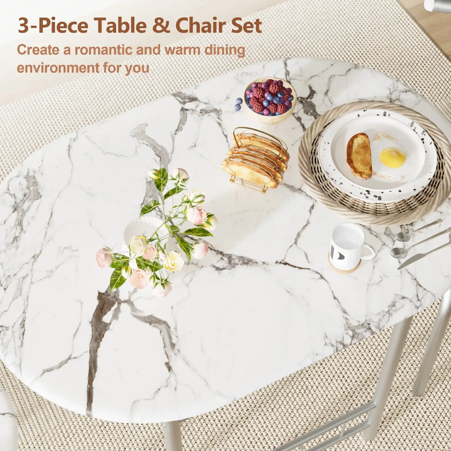 Vineego 3-Piece Small Kitchen Dining Set for 2 Black Wooden Table And Chairs Space Saving Breakfast Set