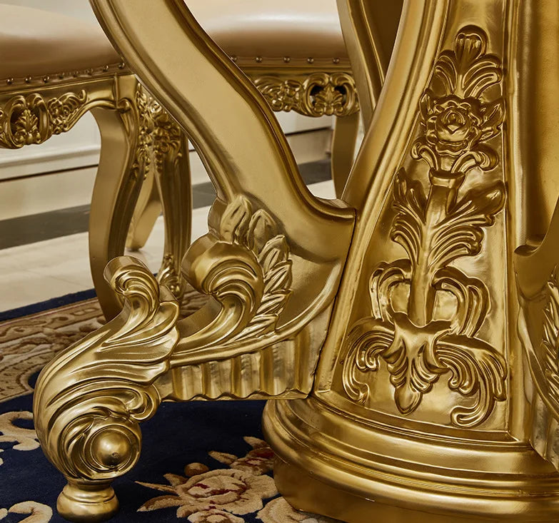 European round dining table and chair combination full solid wood carving flower dining table French marble round dining table