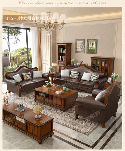 Solid wood leather sofa combination living room simple whole house furniture
