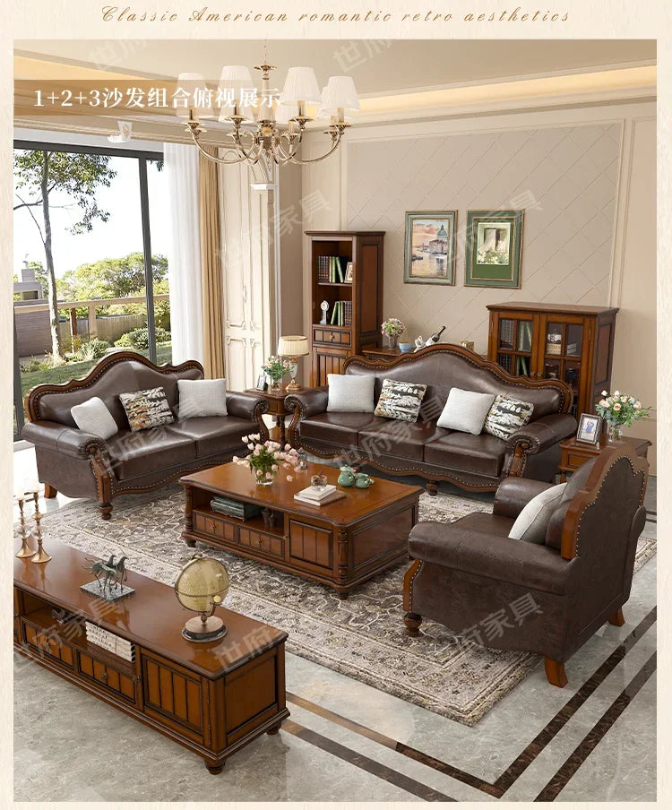 Solid wood leather sofa combination living room simple whole house furniture