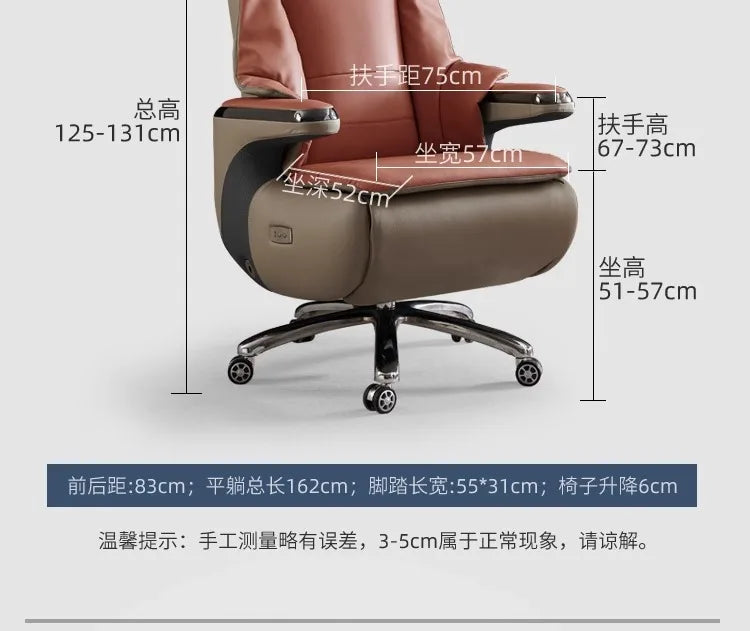 Senior Leather Office Chairs Ergonomic Comfortable Adjust Recliner Office Chairs Mobile Luxurious Furniture Silla Oficina LXOC