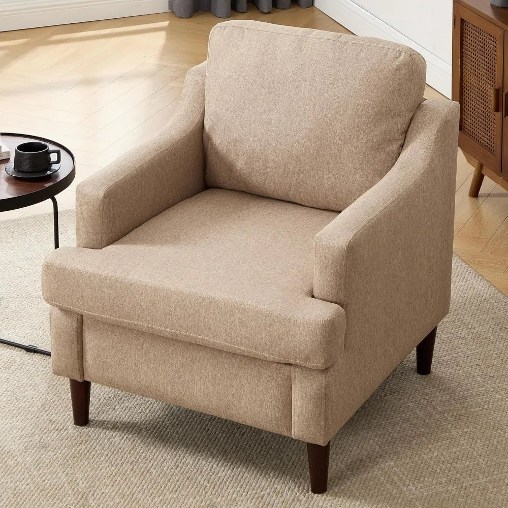 Mid-Century Accent Chair Modern Linen Fabric Armchair for Living Room,Comfy Upholstered Reading Chairs, Customized