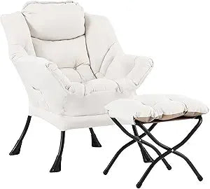 Lazy Chair with Ottoman, Modern Accent Leisure Upholstered Lazy Sofa , Contemporary Lounge Reading Chair with Armrests