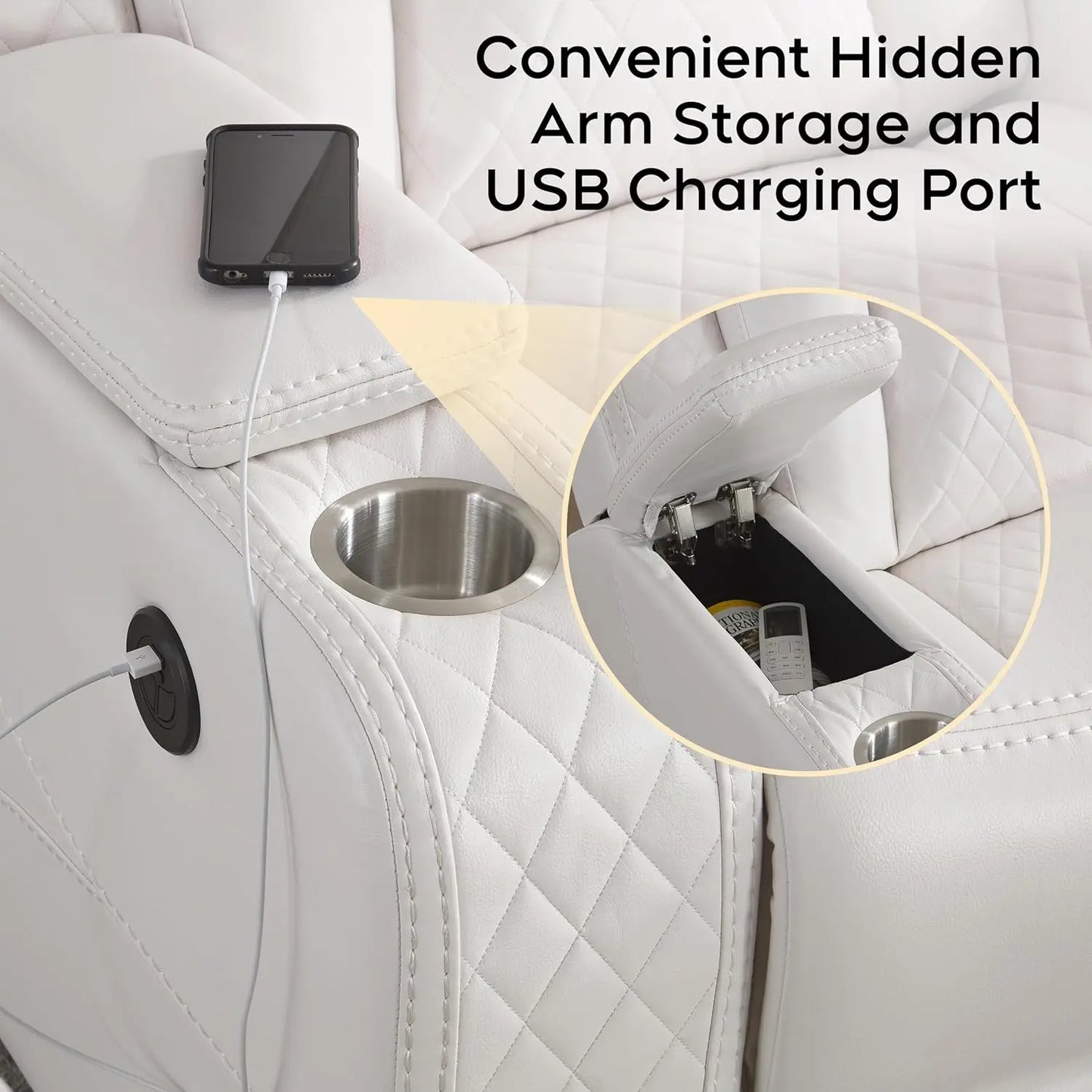 Power Recliner Sofa Sectional Sofa with LED Light for Living Room, Air Leather Reclining Corner Sectional Sofa Set