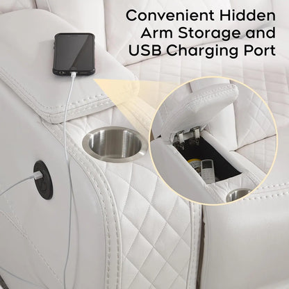 Power Recliner Sofa Sectional Sofa with LED Light for Living Room, Air Leather Reclining Corner Sectional Sofa Set