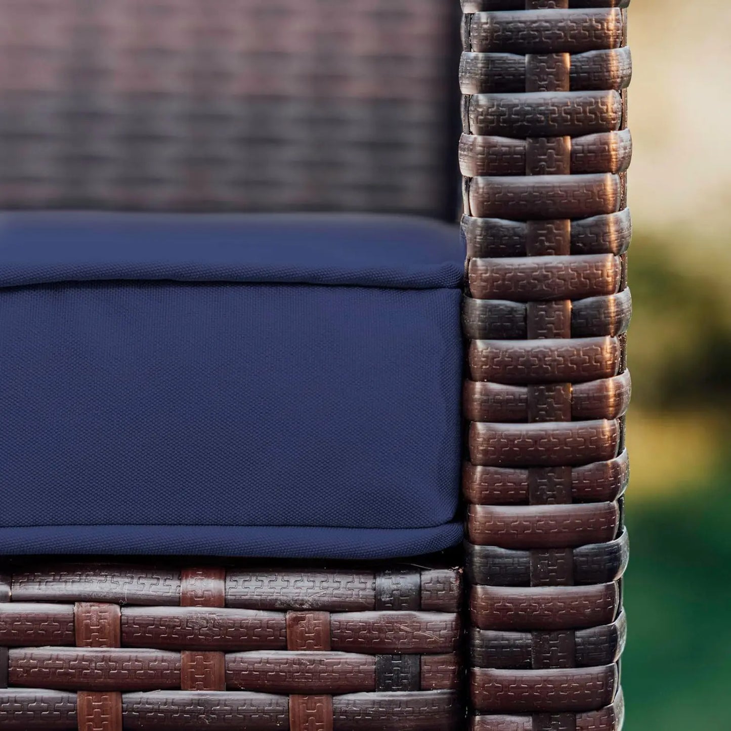 3-Piece Wicker Patio Furniture Set with Table and 2 Chairs, Waterproof Outdoor Seating in Brown/Navy