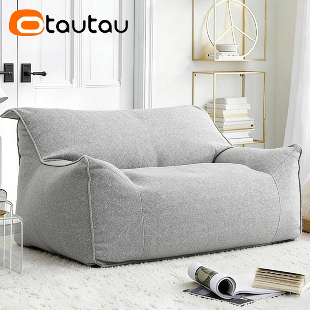 OTAUTAU Bean Bag Cover 2-seat Cotton Linen Couch Armchair Sofa Pouf Beanbag Cover SF159【No Filler!Need Buy Filler Yourself!】