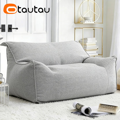 OTAUTAU Bean Bag Cover 2-seat Cotton Linen Couch Armchair Sofa Pouf Beanbag Cover SF159【No Filler!Need Buy Filler Yourself!】