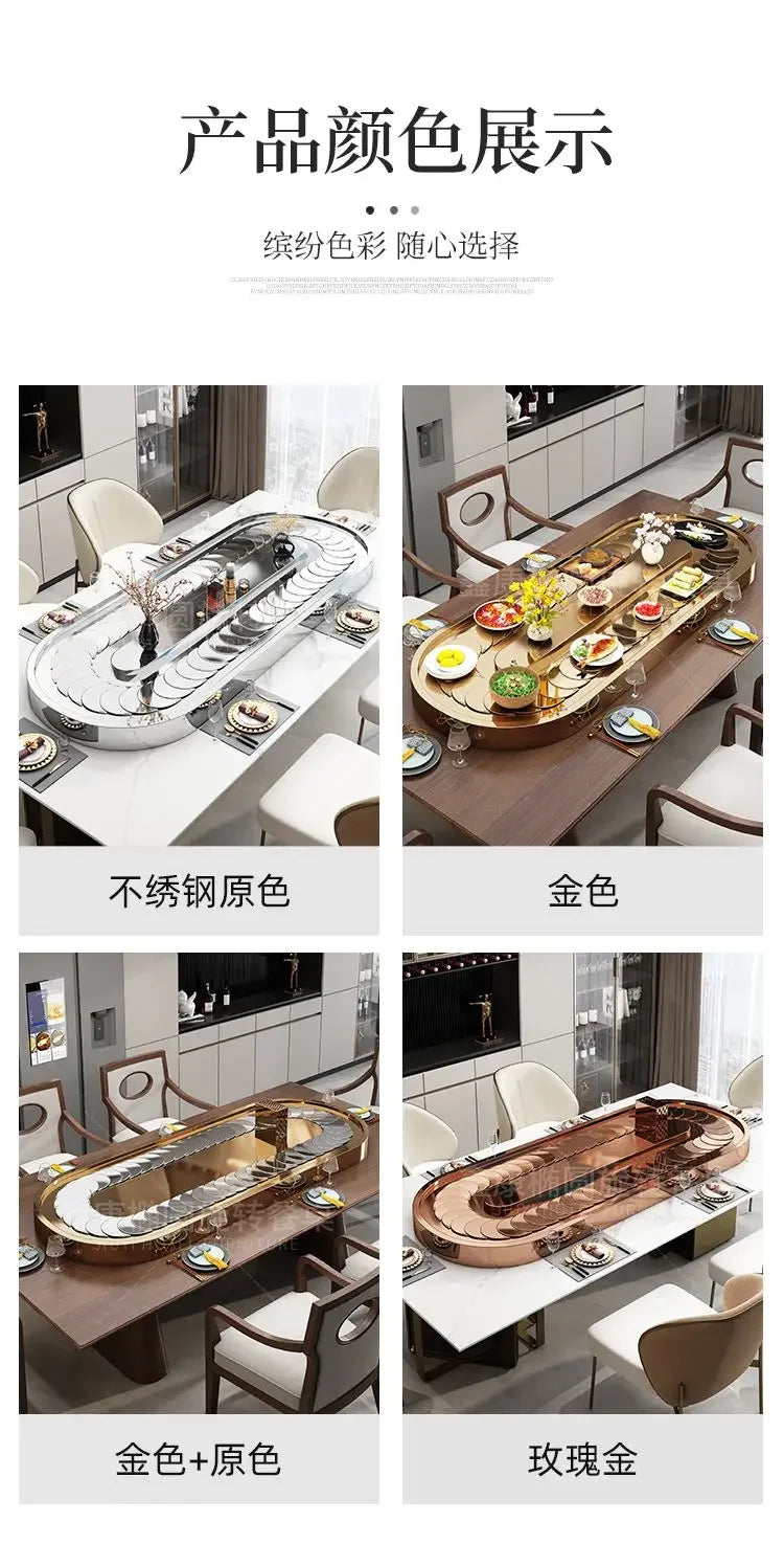 Rectangle electric vegetable turntable Oval stainless steel conveyor belt home dining table Automatic rotary display turntable