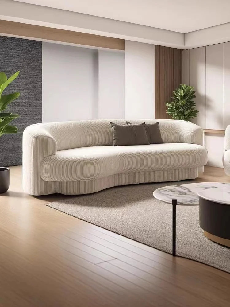 Fabric Living Room Sofas European Beige Italian Curved Luxury Couch Double Modern Designer Divano Soggiorno Home Furniture