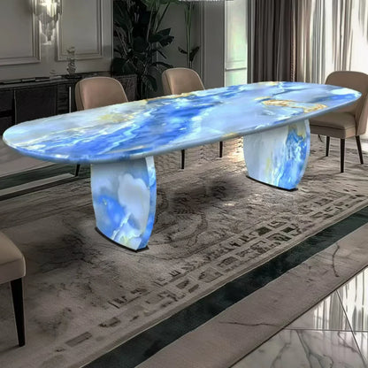 Luminous dining table Jade luxury stone dining table Light luxury large flat-floor villa High-end modern dining table