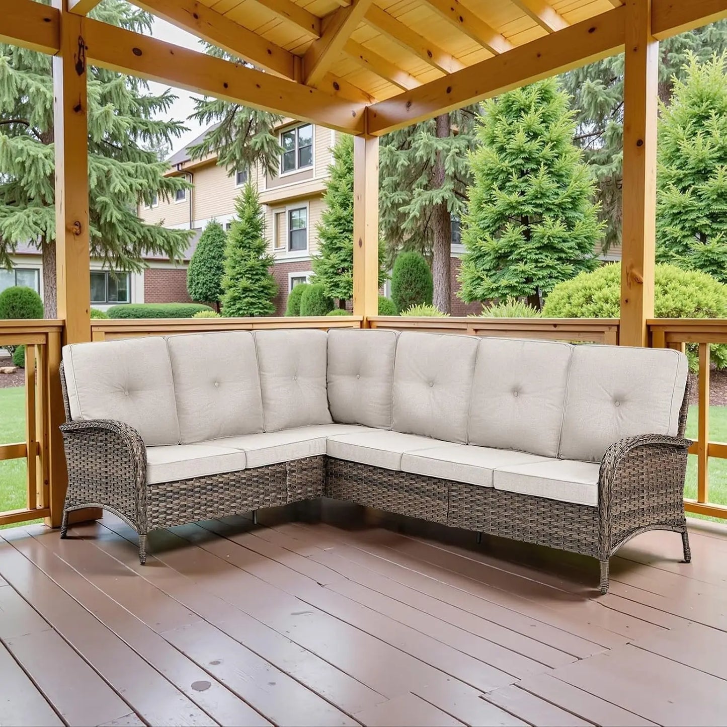 6-Seater Outdoor Sectional Sofa L Shaped Couch Patio Conversation Furniture Set, PE Wicker Patio Sectional Sofa, Customized