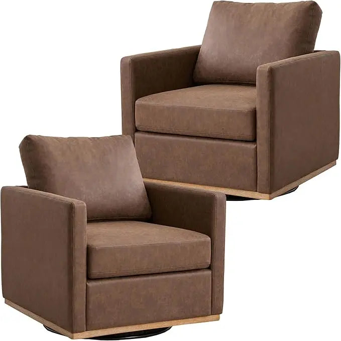 Swivel Accent Chair Set of 2, 360 Degree Square Swivel Barrel Chair for Living Room, Mid Century Modern Upholstered Accent Chair