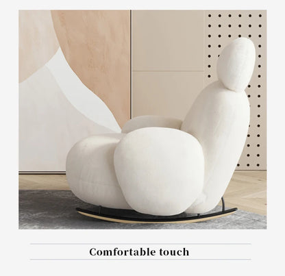 Modern Rocking Leisure Chair White Fabric Sofa Chair Soft Living Room Chair With Footstool Set Lounge Armchair