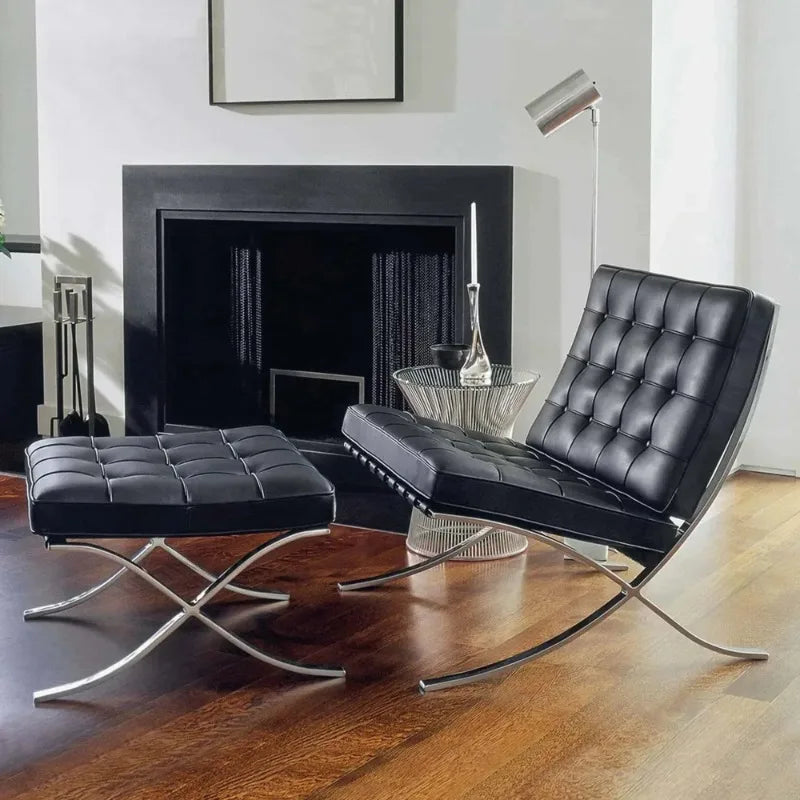 Barcelona Chair Nordic Leather Single Sofa Chair Designer Simple Reception Office Living Room Balcony Sofa Leisure Chair