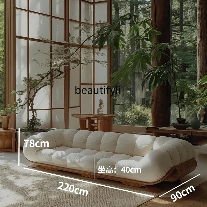 Log sofa light luxury cream wind wabi sabi large flat luxury living room sofa