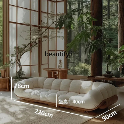 Log sofa light luxury cream wind wabi sabi large flat luxury living room sofa