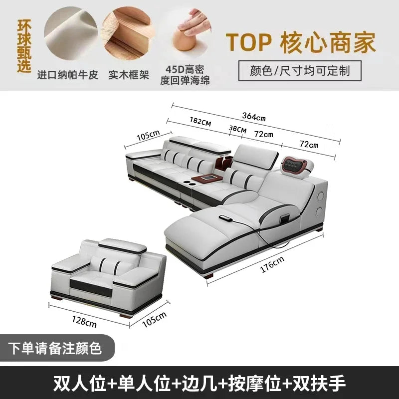 Massage Modern Leather Sofa Luxury Multi Functional Italian Recliner Sofa Couch Puffs Divano Da Soggiorno Living Room Furniture