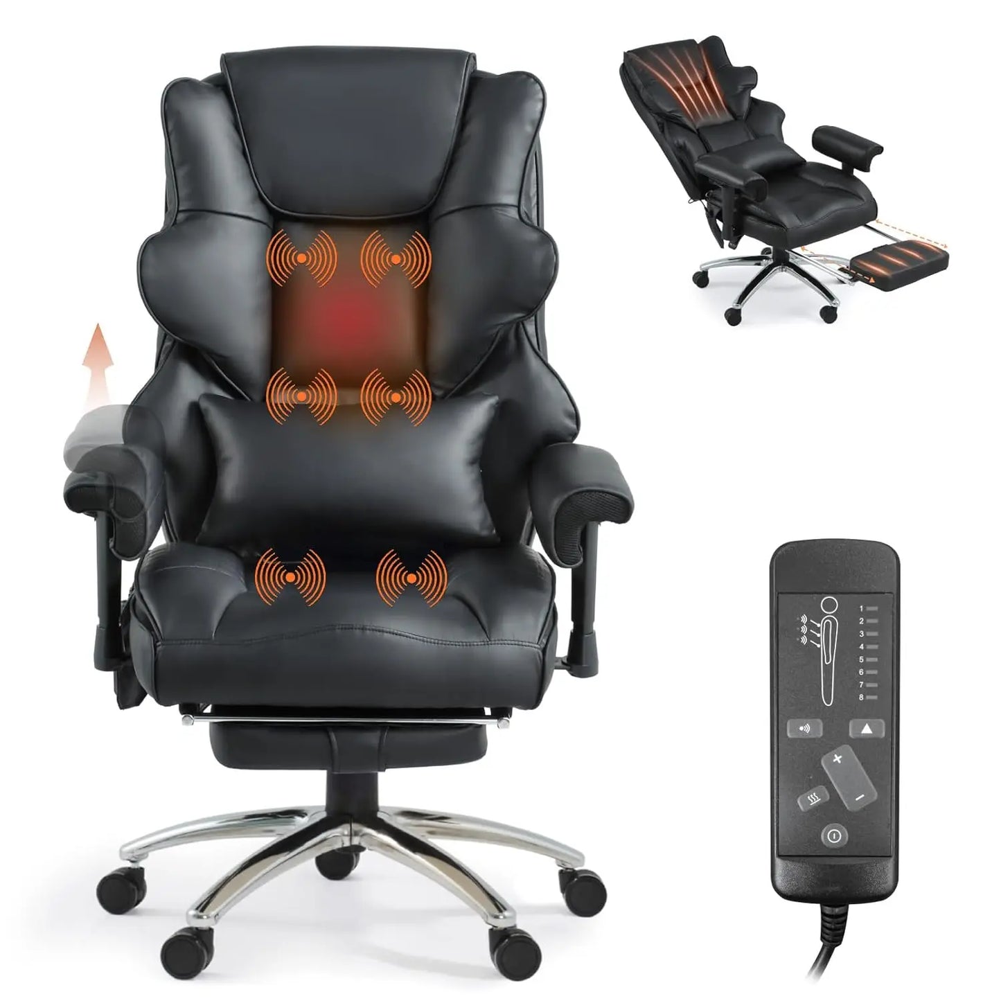 Massage Office Chair with Foot Rest, Ergonomic Executive Heated Office Chair with Reclining Backrest, Adjustable, Customized
