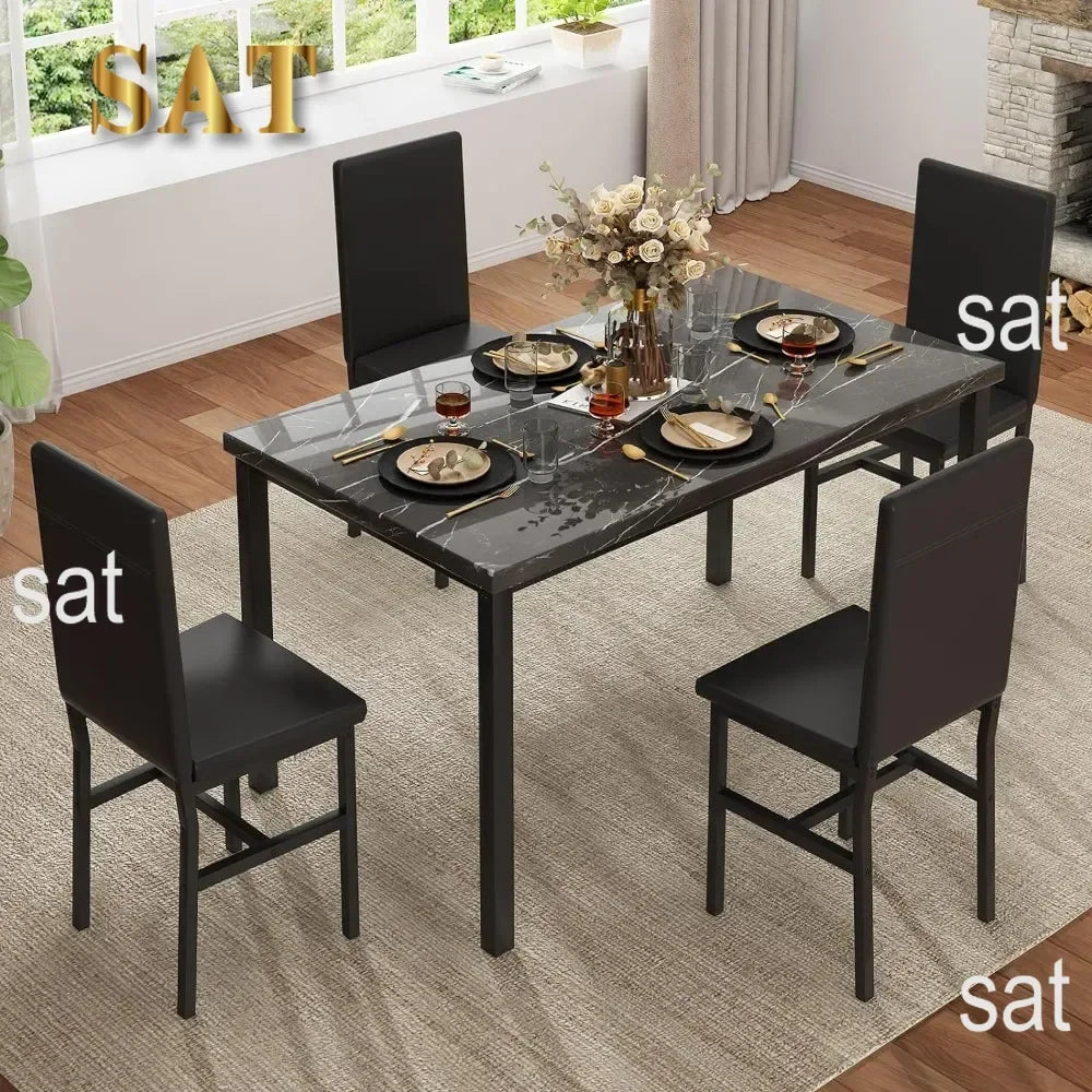 # Hot Dining Table Set For 4, Kitchen Tables And Chair For 4, Glass Dining Room Tables & PU Leather Metal Chairs, Table And Chai